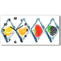 Tulup Wanduhr aus Glas – 60x30 cm - Glasbild - Glasuhr - Gehärtetes Glas - schwarze-zeiger - Obst in Würfel