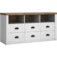Furniture24 Fernsehschrank Prowansja K6S mit 6 Schubladen Lowboard 130 cm Fernsehkommode Kiefer Weiß/lefkas Eiche