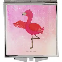 Mr. & Mrs. Panda Schminkspiegel Flamingo Yoga - Aquarell Pink - Geschenk, Achtsamkeit, Urlaub, Kosmetikspiegel, Yogi, Baum, Taschenspiegel, Quadratischer Spiegel, Vogel