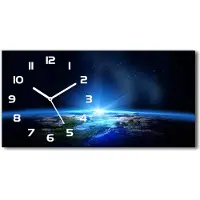 Tulup Wanduhr aus Glas – 60x30 cm - Glasbild - Glasuhr - Gehärtetes Glas - weisse-zeiger - Planet Erde