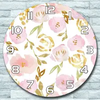 Coloray Wanduhr aus Glas Rund fi 30 Gold rosa Blüten Quarz Deko Wohnzimmer Büro