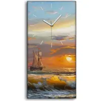 Coloray Wanduhr Bürouhr Leinwand Bild 30x60 Gemälde Küste Ozean Meer Sonnenuntergang - weiße Hände