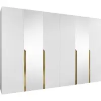 Mirjan 24 Kleiderschrank Mila 2 300 mit Spiegel, Schlafzimmer, Kleiderschrank, mit sechs Drehturen und mit vier Kleiderstange, Modern, Garderobenschrank (Farbe: Weiß + Gold)