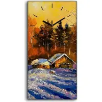 Coloray Dekor Leinwand Uhr Wandbilder Geräuschlos 30x60 Landschaft Abend im Winter dorf - schwarze Hände