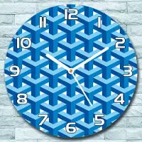 Coloray Wanduhr aus Glas Rund fi 30 blau Linien und Weiß Quarz Deko Schlafzimmer Büro