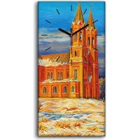 Coloray Wanduhr Bürouhr Leinwand Bild 30x60 Gemälde Kathedrale auf dem Land Dorfbewohner - schwarze Hände
