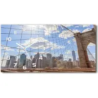 Tulup Wanduhr aus Glas – 60x30 cm - Glasbild - Glasuhr - Gehärtetes Glas - weisse-zeiger - Die Brücke von New York