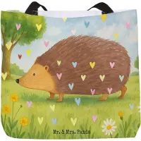 Mr. & Mrs. Panda Einkaufstasche Igel Herzen Design - Weiß - Geschenk, Schultasche, Vertrauen, Leben, Liebe, Tasche, Strandtasche, Herz, Tiermotive, Laptoptasche, Tote Bag