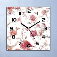Coloray Wanduhr Echt-Glas-Küchenuhr Rote Vögel & Rosen Quarz 30x30 Deko Bilder