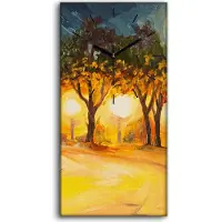 Coloray Leinwand Uhr Küche Wohnzimmer Bild 30x60 Ölgemälde Stadt Lampen Nacht Bäume - schwarze Hände