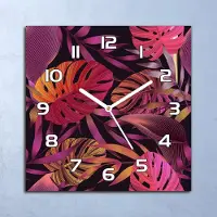 Coloray Deko Glasuhr Wanduhr 30x30 blätter lila orange Quarz Küchenuhr Bürouhr