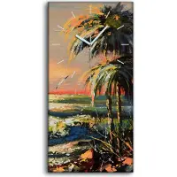 Coloray Küche Wohnzimmer Wand Leinwand Uhr 30x60 Gemälde Küste Meer Sonnenuntergang - weiße Hände