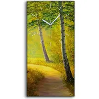 Coloray Wandkunst Leinwand Bild Uhr Geräuschlos Kunstdruck 30x60 Malerei Wald Bäume Pfad - weiße Hände