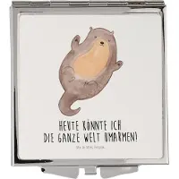 Mr. & Mrs. Panda Schminkspiegel klappbar Otter Umarmen - Weiß - Geschenk, Optimistisch, gut Gelaunt, Reise, Seeotter See, Kosmetikspiegel, Kleiner Spiegel, Taschenspiegel