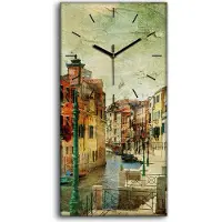Coloray Dekor Leinwand Uhr Wandbilder 30x60 Gemälde Venedig Fluss Schiff Stadt - schwarze Hände
