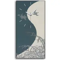 Coloray Wandbild Leinwand Bilder mit Uhr 30x60 Gemälde Fluss Winter Schnee Vögel Kunst - weiße Hände