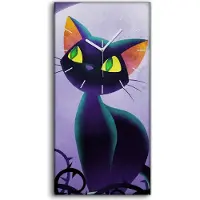 Coloray Wohnzimmer-Bild Leinwand Uhr Geräuschlos 30x60 Abstraktes Tier Katze Mond - weiße Hände