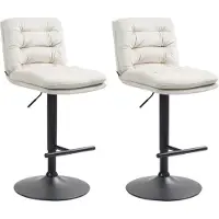 BellaFurn 2-teiliges Set aus Samt-Barhockern – Hochhocker – Eleganter Komfort mit verstellbarer Höhe | Farbe: Creme | Grundfarbe: Schwarz