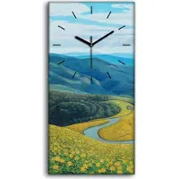 Coloray Wanduhr Bürouhr Leinwand Bild 30x60 Malerei Blumen Berge Bäume Landschaft Kunst - schwarze Hände