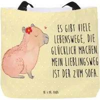 Mr. & Mrs. Panda Strandtasche Capybara Blume - Gelb Pastell - Geschenk, Tragetasche, Reisetasche, Stoffbeutel, Lustige Sprüche, Tasche, Tote Bag