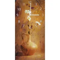 Wallario Design Wanduhr bedruckt, Größe 30 x 60 cm, Motiv: Antike Vase mit Blumen