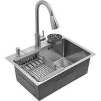 OEM Küchenspüle, Ausziehbarer Wasserhahn, Rechteckiges Einzelbecken, Silber