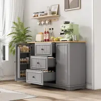 Merax Modernes Sideboard, Kommode mit 3 Schubladen und kühlschrankähnlichen Türen, Buffetschrank für Esszimmer, Wohnzimmer und Diele, Grau