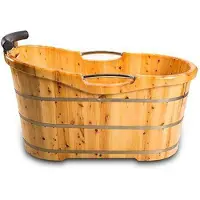Trade-Line Freistehende Holz Badewanne Luzern, ergonomisch, 135 x 67 x 82 cm, 58 cm Tiefe, 120 Liter Volumen
