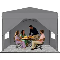 QEENTOE Pop-Up Faltpavillon 3x3m Grau mit Seitenwänden, höhenverstellbar 240–260cm, Wasserdicht & winterfest mit UV-Schutz für Garten Camping Hochzeit
