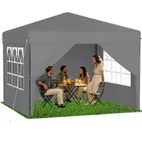 QEENTOE Pop-Up Faltpavillon 2,5x2,5m Grau mit Seitenwänden, höhenverstellbar 240–260cm, Wasserdicht & winterfest mit UV-Schutz für Garten Camping Hochzeit