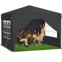 QEENTOE Pop-Up Faltpavillon 2,5x2,5m Anthrazit mit Seitenwänden, höhenverstellbar 240–260cm, Wasserdicht & winterfest mit UV-Schutz für Garten Camping Hochzeit
