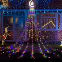 Lapamax Weihnachtsbaum Lichterkette Innen mit Mond und Stern, Weihnachtsbeleuchtung 350 LEDs 8 modi, Bunt Christbaumbeleuchtung mit 9 Strängen 3,47M