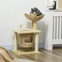 Sweiko Kratzbaum mit Katzenhöhle, Liegeplattform, Spielball, 45x40x74cm, Beige