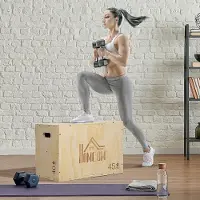 Sweiko Plyo Box, Sprungbox aus Holz, Plyometric Plattform mit Griff für Zuhause, 45 x 40 x 60 cm, Naturholz
