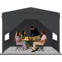 QEENTOE Pop-Up Faltpavillon 3x3m Anthrazit mit Seitenwänden, höhenverstellbar 240–260cm, Wasserdicht & winterfest mit UV-Schutz für Garten Camping Hochzeit