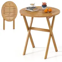 Costway Gartentisch Holz, Holztisch Wetterfest, Klapptisch aus Akazienholz, Balkontisch, runder Esstisch für Garten, Balkon, Terrasse, 67x67x69,5 cm