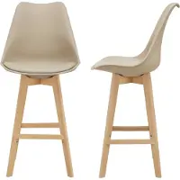 In And OutdoorMatch Barhocker Angeline - 2er-Set - Kunstleder und Buche - gepolsterte Sitzfläche - 105 x 48 x 58 cm - Beige