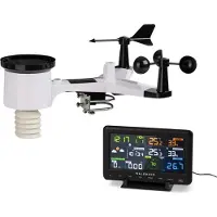 Waldbeck Huygens Wetterstation mit Außensensor, WLAN, 6-in-1, Live-Wetterdaten, App-Steuerung, Farbdisplay, LED, schwarz-weiß