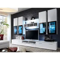 ASM-Moebel Wohnwand Anbauwand Wohnzimmer Schrankwand LYRA mit Hochglanz und Led Beleuchtung