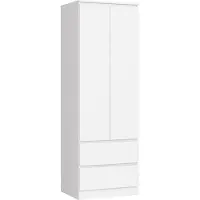 Akord Kleiderschrank S60 Weiß 60 cm 2 Türen 2 Schubladen Regal B60 x H180 x T51 cm