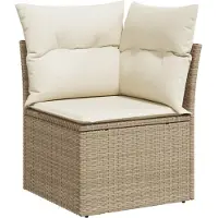 vidaXL 14-tlg. Garten-Sofagarnitur mit Kissen Beige Poly Rattan