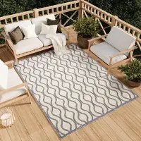 Tapiso Teppich Outdoor Indoor Wohnzimmer Schlafzimmer Modern Design Terrasse Balkon Creme Grau 120 x 170 cm