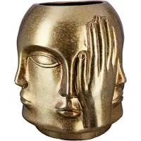 Casablanca by Gilde Tischvase "Ponto, nichts sehen, hören, reden, Höhe ca. 23 cm", gold (goldfarben), H:23cm Ø:20cm, Keramik, Vasen, Tischvase, dekorative Vase aus Keramik, Blumenvase