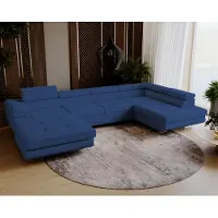 Sonstiges Ecksofa Venus U-Schlafsofa 345 cm, verstellbare Kopfstützen, Bettkasten - U-Form - Seite : Links - Kunstleder in Dunkelblau (SOFT 009)