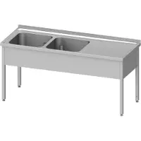 Stalgast Spültisch ohne Grundboden 1400x700x850 mm, mit zwei Becken links, mit Aufkantung, verschweißt