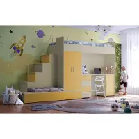 EURO-MEBLE Etagenbett FELIX 5, Hochglanz Kinderbett, Hochbett, OHNE Matratze und Lattenrost (Kaschmir + gelbe, Matt)