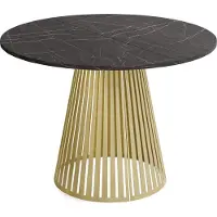 WFL GROUP Esstisch Rund Ausziehbar mit Lamellen im Loft-Stil – 120 bis 200 cm – Industrieller Tisch mit Goldenen Metallbeinen, Platzsparend für Wohnzimmer oder Esszimmer – Marmor Schwarz