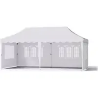 Happyment Partyzelt XL 3×6m – Pop-Up Pavillon / Gartenparty-Zelt – Weiß – 6 abnehmbare Seitenwände – Höhenverstellbar, wasserdicht, wetterfest, pulverbeschichtetes Stahlgestell, 210D Oxford Stoff