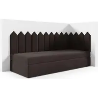 LIKMA Kinderbett 90x180 cm Braun Bett mit Bettkasten Jugendbett Polsterbett Kopfteil Velvet Stoff