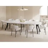 WFL GROUP Esstisch Rund Groß XXL Ausziehbar im Loft-Stil – 100 bis 300 cm – Extra Lang Ausziehtisch mit Schwarzen Holzbeinen, Industrieller Tisch für 5-16 Personen – Esszimmertisch – Marmor Weiß